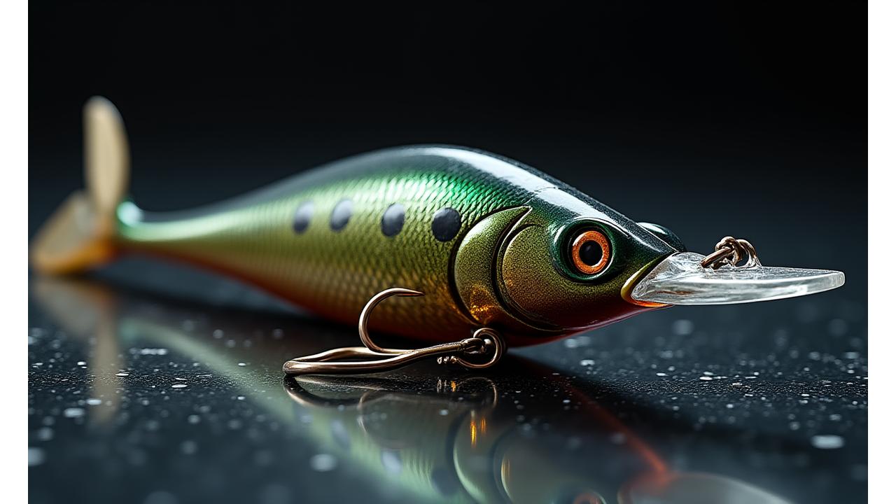 A highly detailed, custom-designed fishing lure, possibly a crankbait or swimbait, with intricate paintwork and realistic texture, showcasing precision engineering and artistic craftsmanship. It is displayed against a backdrop suggesting innovation or design, perhaps a blueprint or a render, emphasizing bespoke creation for professional anglers.
