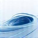 Abstract icon representing water flow dynamics around a lure shape, with subtle arrow indicators