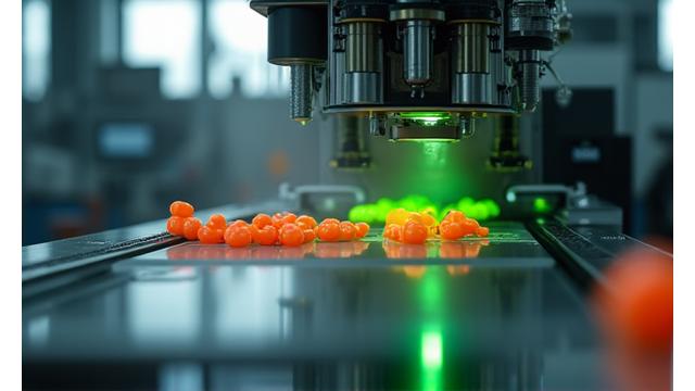 Precision injection molding machine producing fishing lure bodies in a clean factory environment